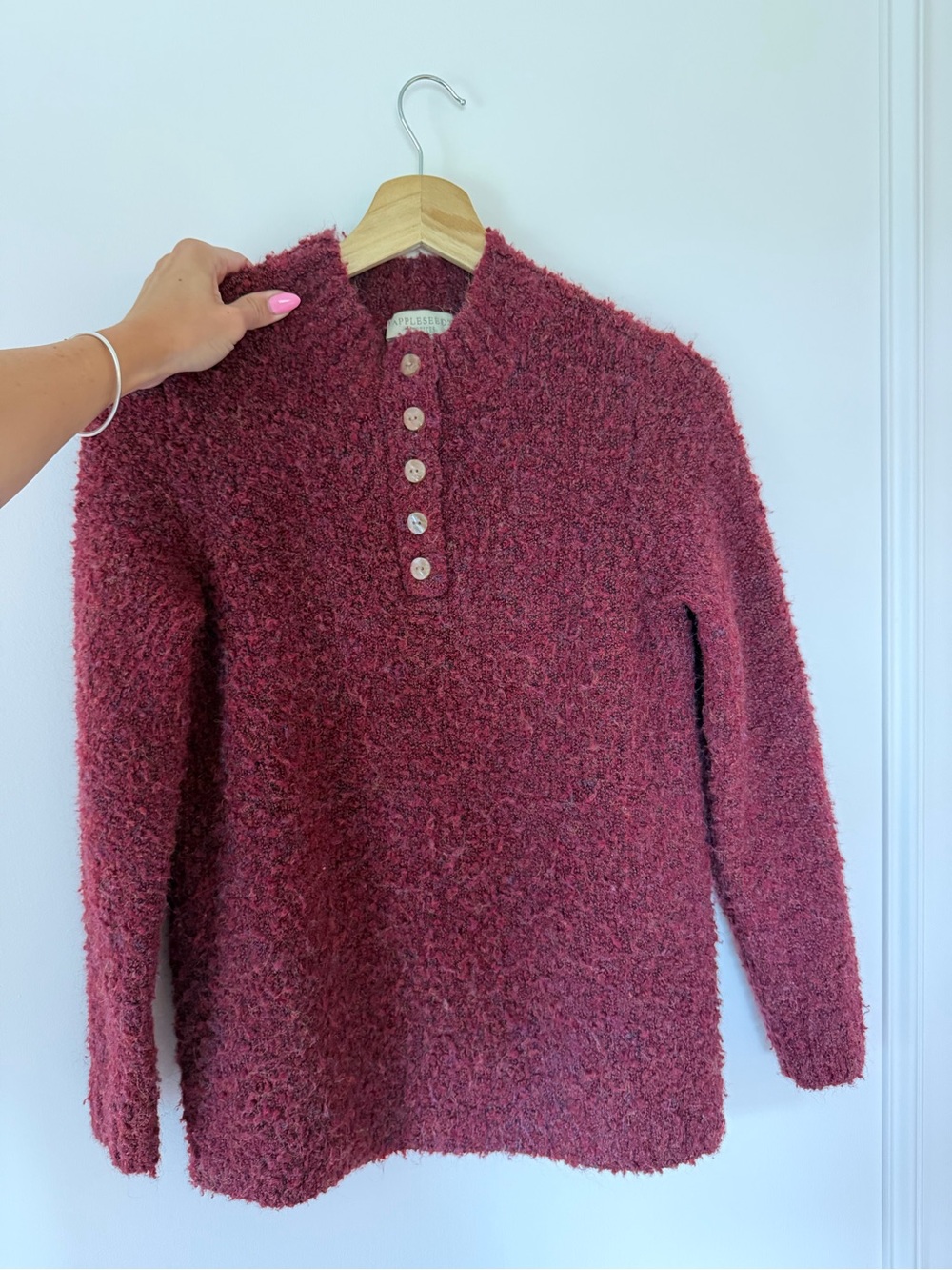 appleseeds cowl neck button front women’s sweater